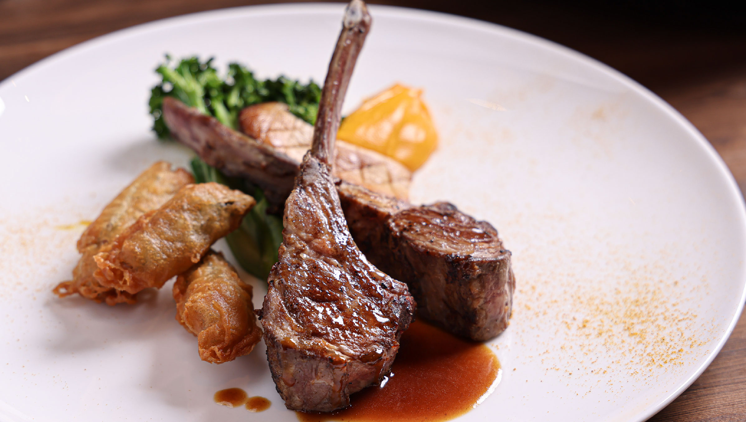 Lamb Rack with Curried Pumpkin Purée and Deep-Fried Okra